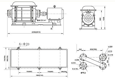 2SK-20、30兩級水環真空泵外形及安裝尺寸