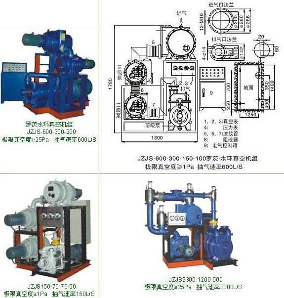 JZJS係列羅茨水環真空機組的結構圖與安裝尺寸